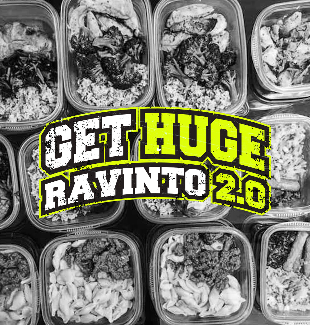 Valmiita ruoka-annoksia massakaudelle – Get Huge Ravinto 2.0 ruokavalio-ohjelma lihasten kasvattamiseen.